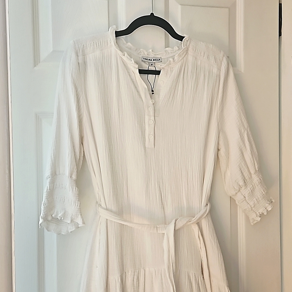 Yakira Bella white cotton tiered high low dress